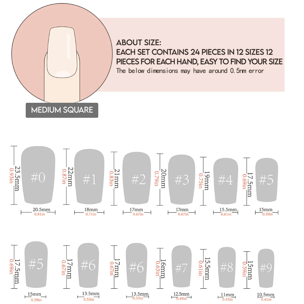 24pcs/Set Medium Square White French Press On Nails