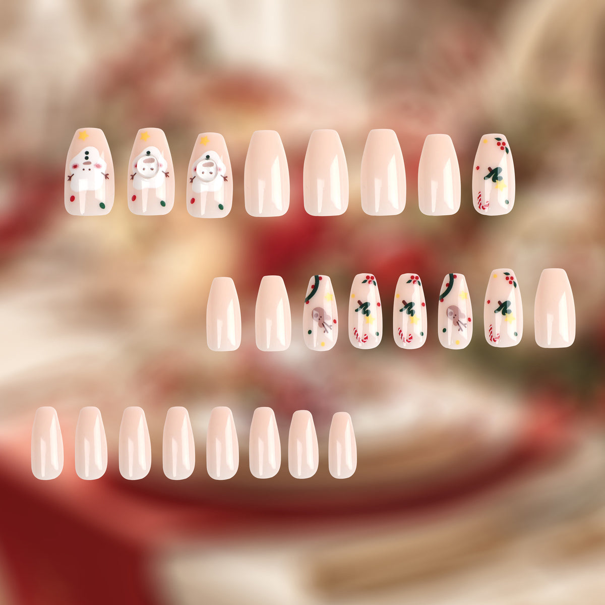 24pcs/Set Christmas Short Coffin Hat Socks Press On Nails