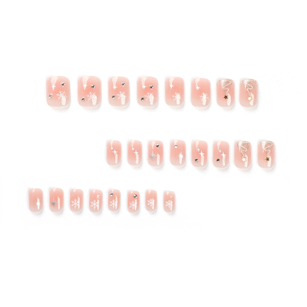 24pcs/Set Christmas Short Square Snowflake Star Press On Nails