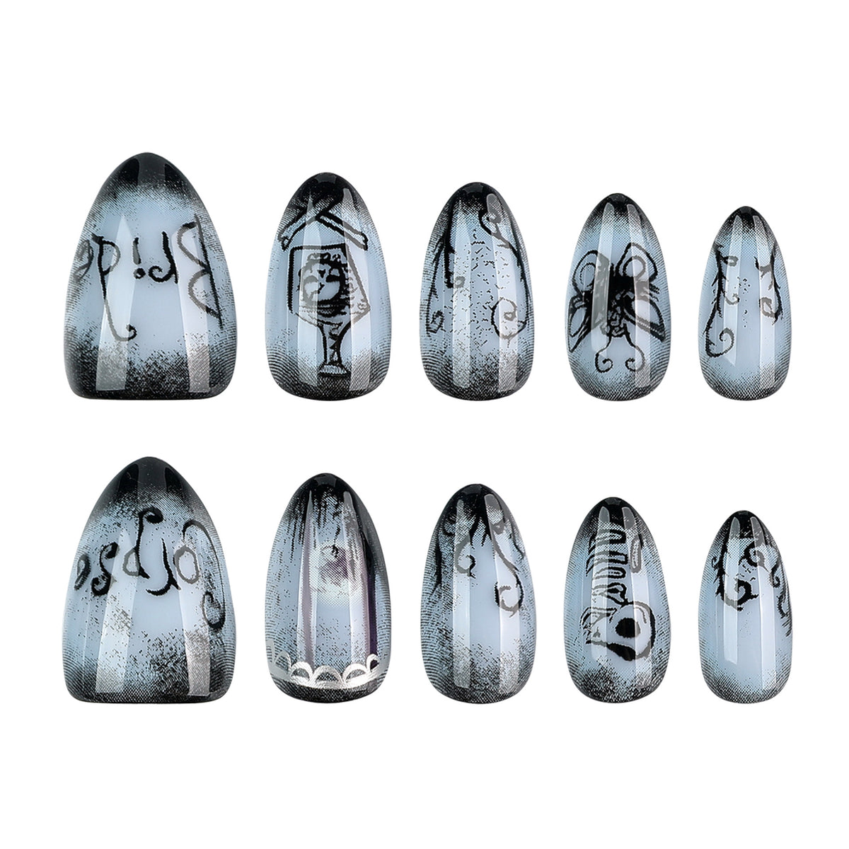 24pcs/Set Halloween Gray-Black Gradient Short Almond Press On Nails