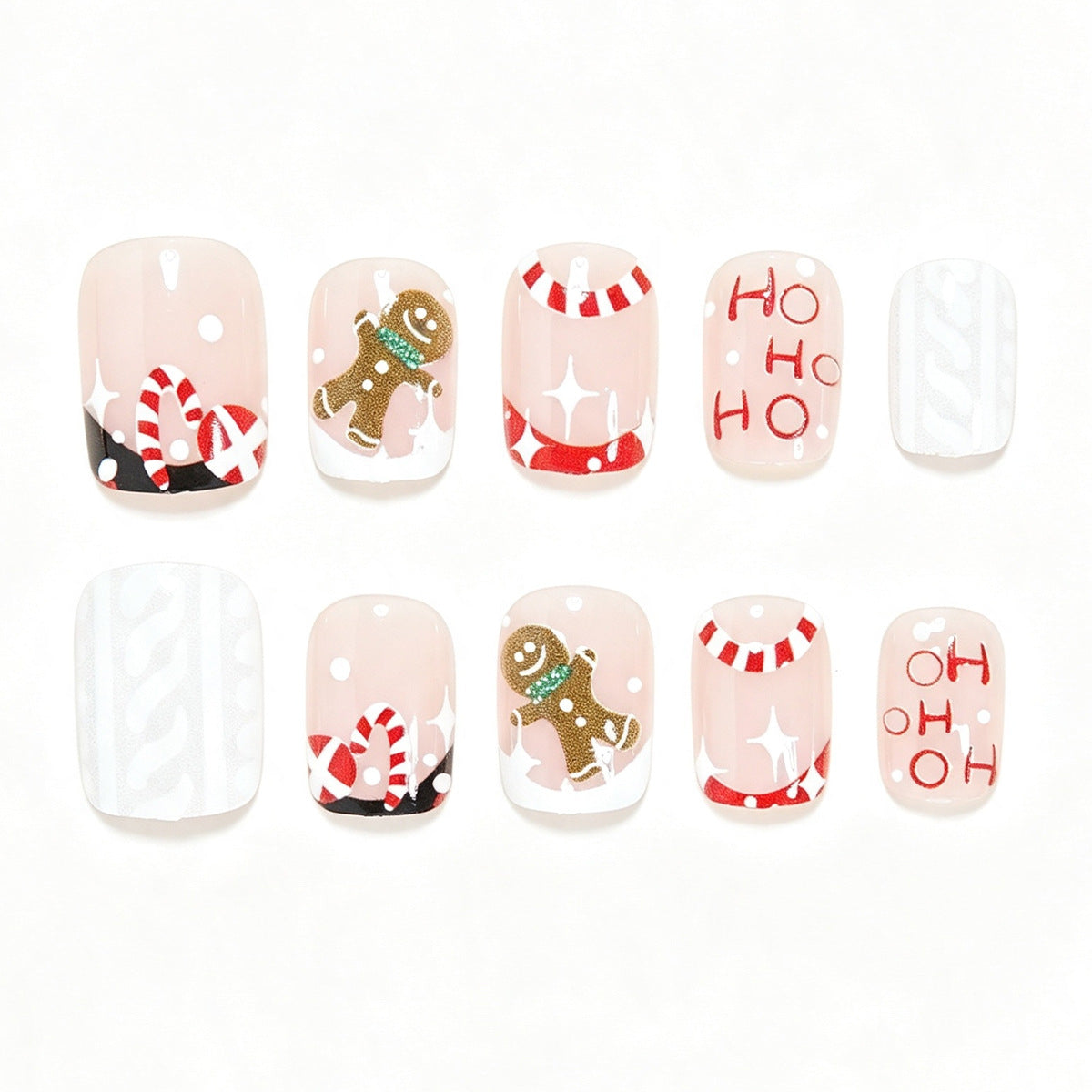 24pcs/Set Christmas Gingerbread Man Candy Cane French Short Square Press On Nails