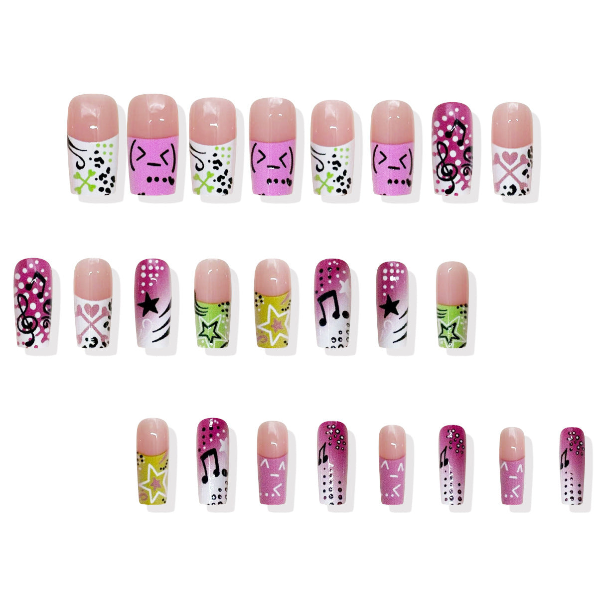 24pcs/Set Musical Note Star Dynamic Medium Square Press On Nails