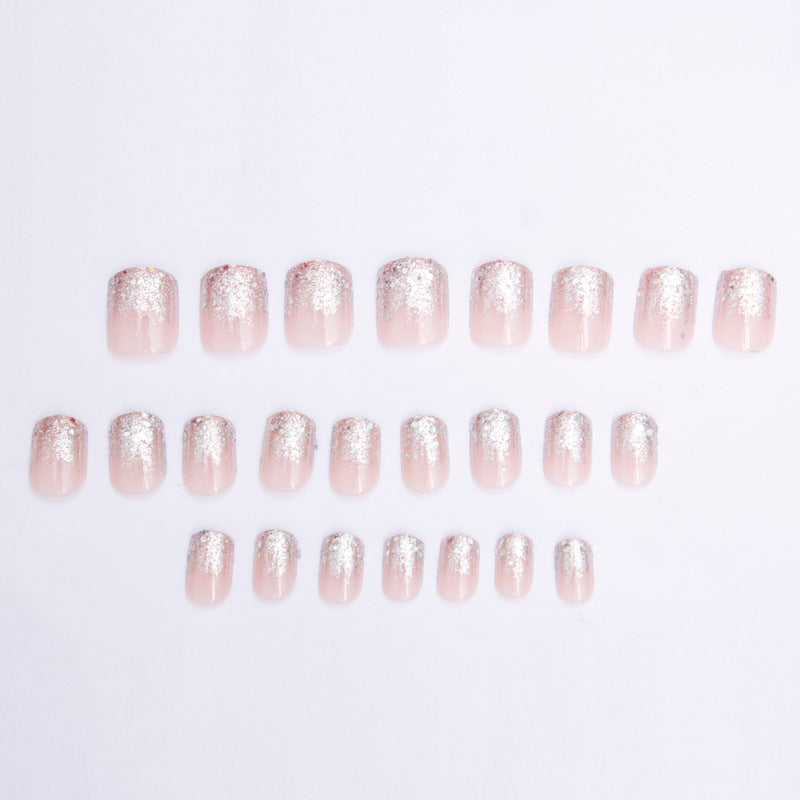 24pcs/Set Glitter French Short Square Press On Nails