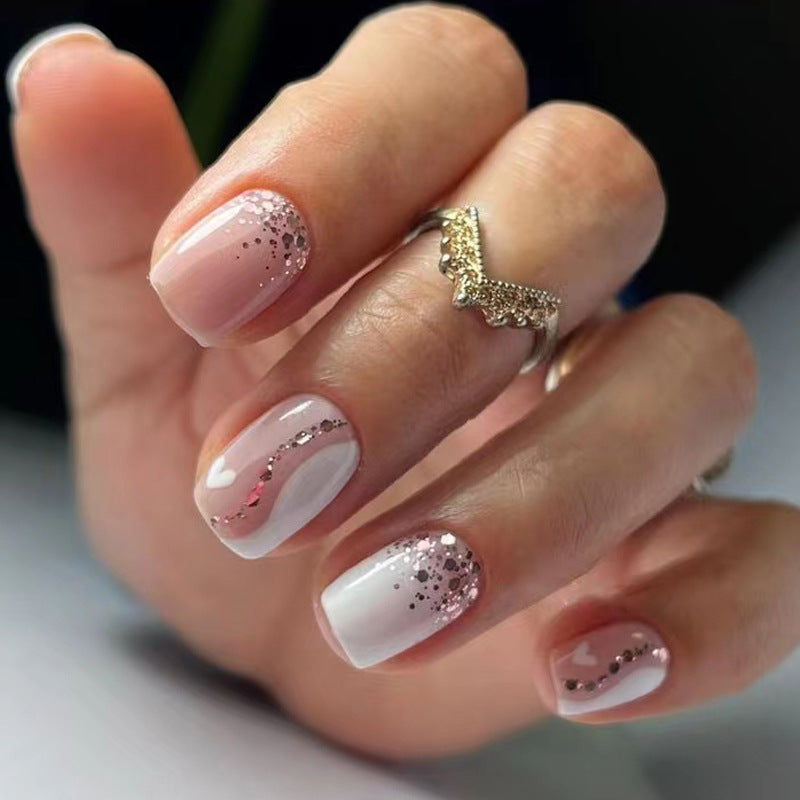 24pcs/Set Heart Glitter Line Short Square Press On Nails
