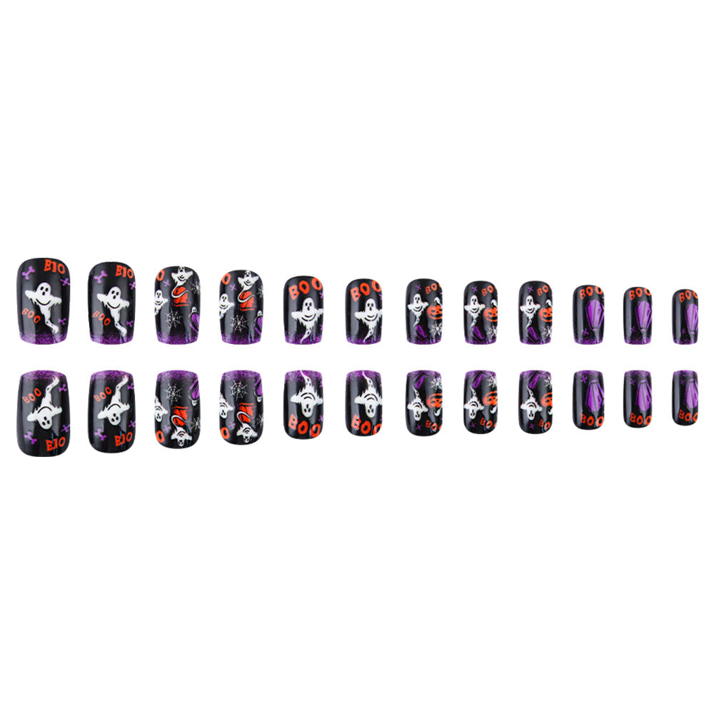 24pcs/Set Halloween Black-Purple Gradient Medium Square Press On Nails