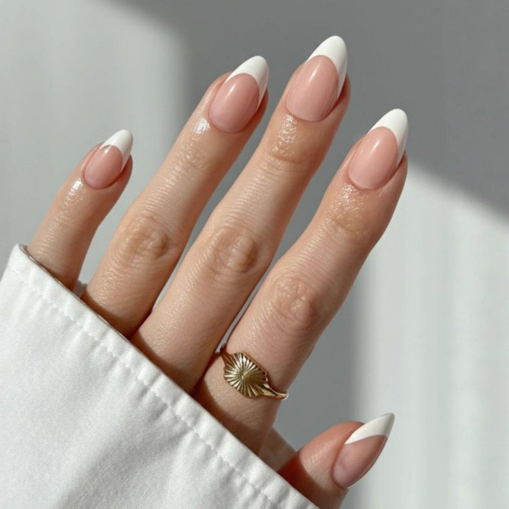 24pcs/Set Medium White Almond Press On Nails
