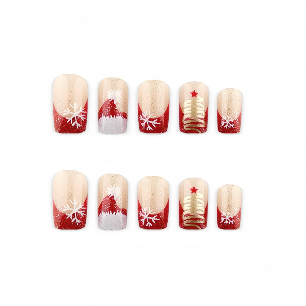 24pcs/Set Short Square Snowflake Christmas Hat Press On Nails
