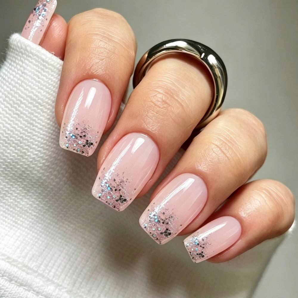 24pcs/Set Nude Pink Gradient French Medium Square Press On Nails