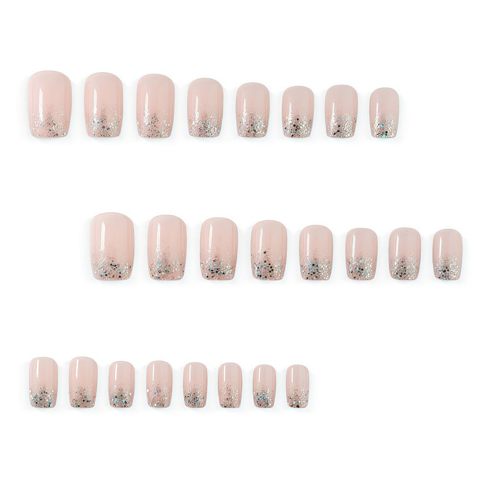 24pcs/Set Nude Pink Gradient French Medium Square Press On Nails