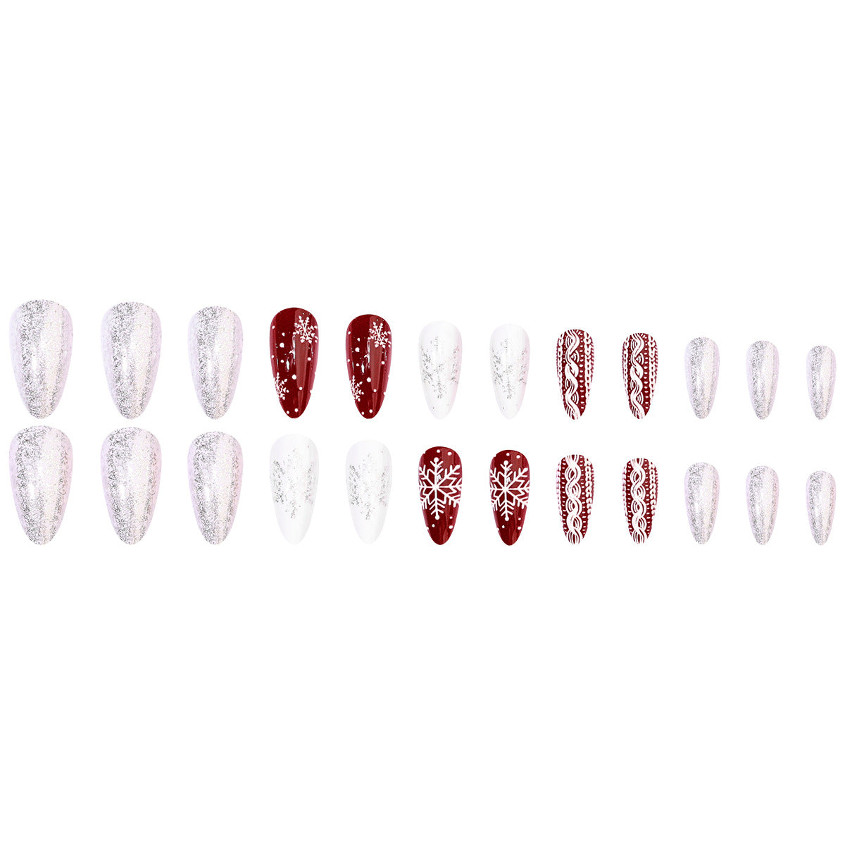 24pcs/Set Christmas Silver Snowflake Medium Almond Press On Nails