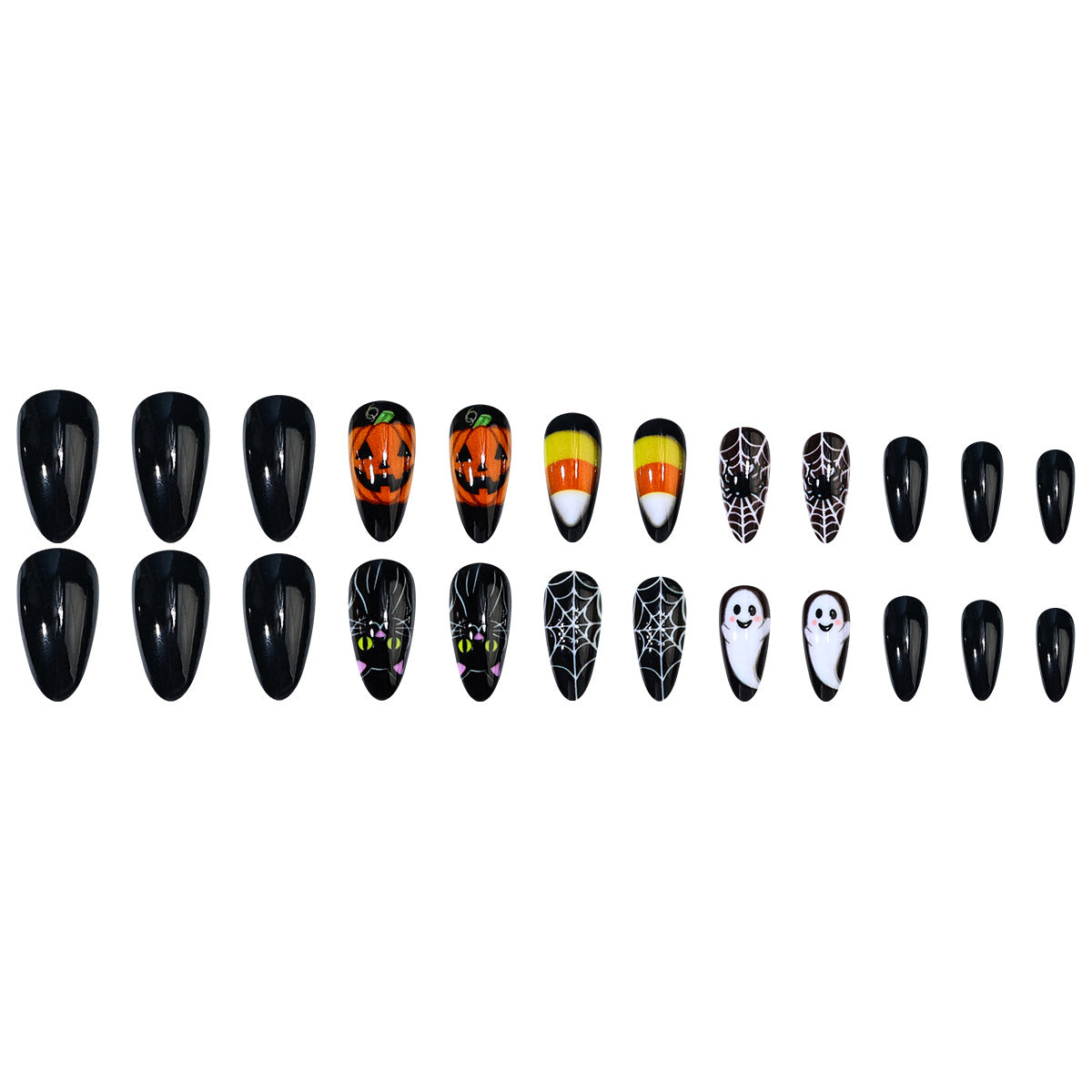 24pcs/Set Spider Web Pumpkin Halloween Medium Almond Press On Nails