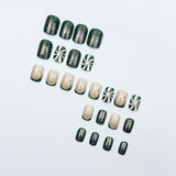 24pcs/Set Green Glitter French Snowflakes Press On Nails