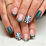 24pcs/Set Green Glitter French Snowflakes Press On Nails