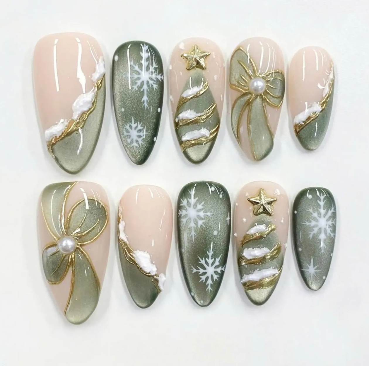 Green Gold Snowflakes