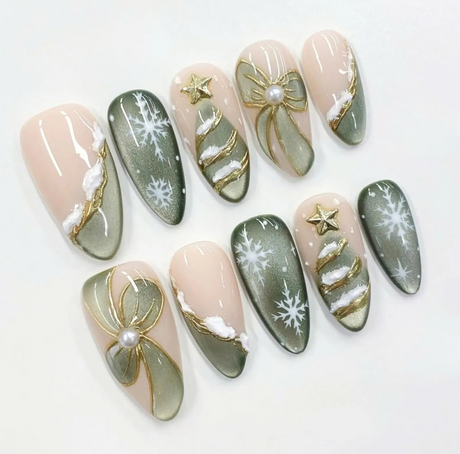 Green Gold Snowflakes