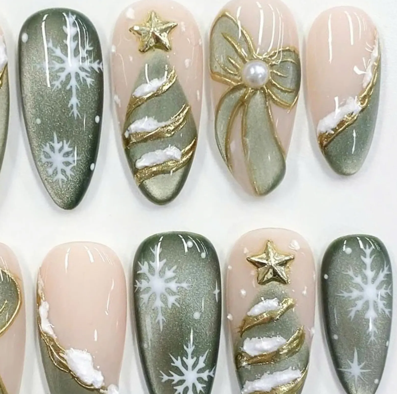 Green Gold Snowflakes