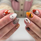 24pcs/Set Halloween Pumpkin Ghost Checkerboard Bat Short Oval Press On Nails