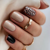 24pcs/Set Milk Tea Nude Leopard Print Medium Square Press On Nails