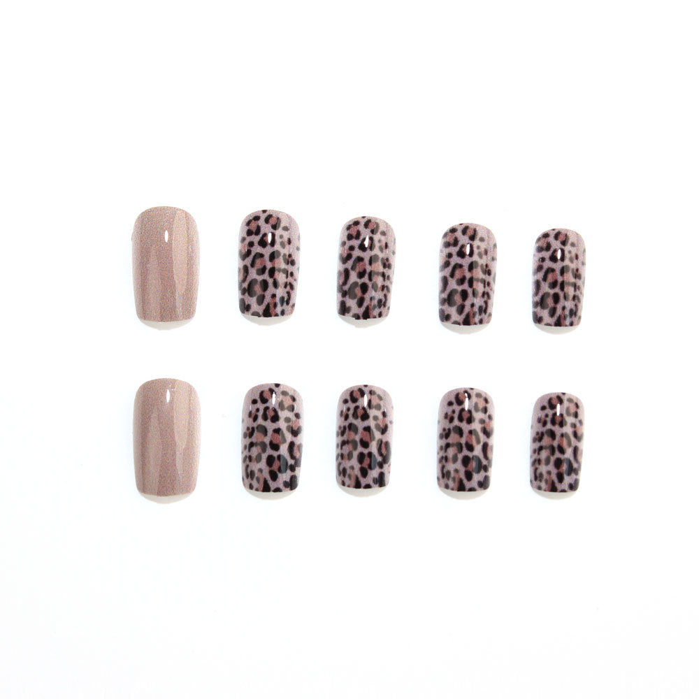 24pcs/Set Milk Tea Nude Leopard Print Medium Square Press On Nails