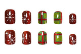 24pcs/Set 3D Christmas Plaid Red-Green Glitter Snowflake Short Square Press On Nails