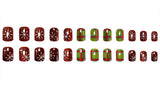 24pcs/Set 3D Christmas Plaid Red-Green Glitter Snowflake Short Square Press On Nails