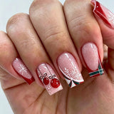 24pcs/Set Christmas Snowflake French Medium Square Press On Nails