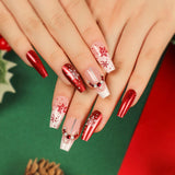 24pcs/Set Snowflake Christmas French Rhinestone Medium Coffin Press On Nails