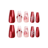 24pcs/Set Snowflake Christmas French Rhinestone Medium Coffin Press On Nails