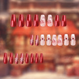 24pcs/Set Snowflake Christmas French Rhinestone Medium Coffin Press On Nails