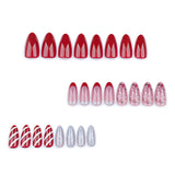 24pcs/Set French Red Candy Cane Striped Christmas Short Almond Press On Nails