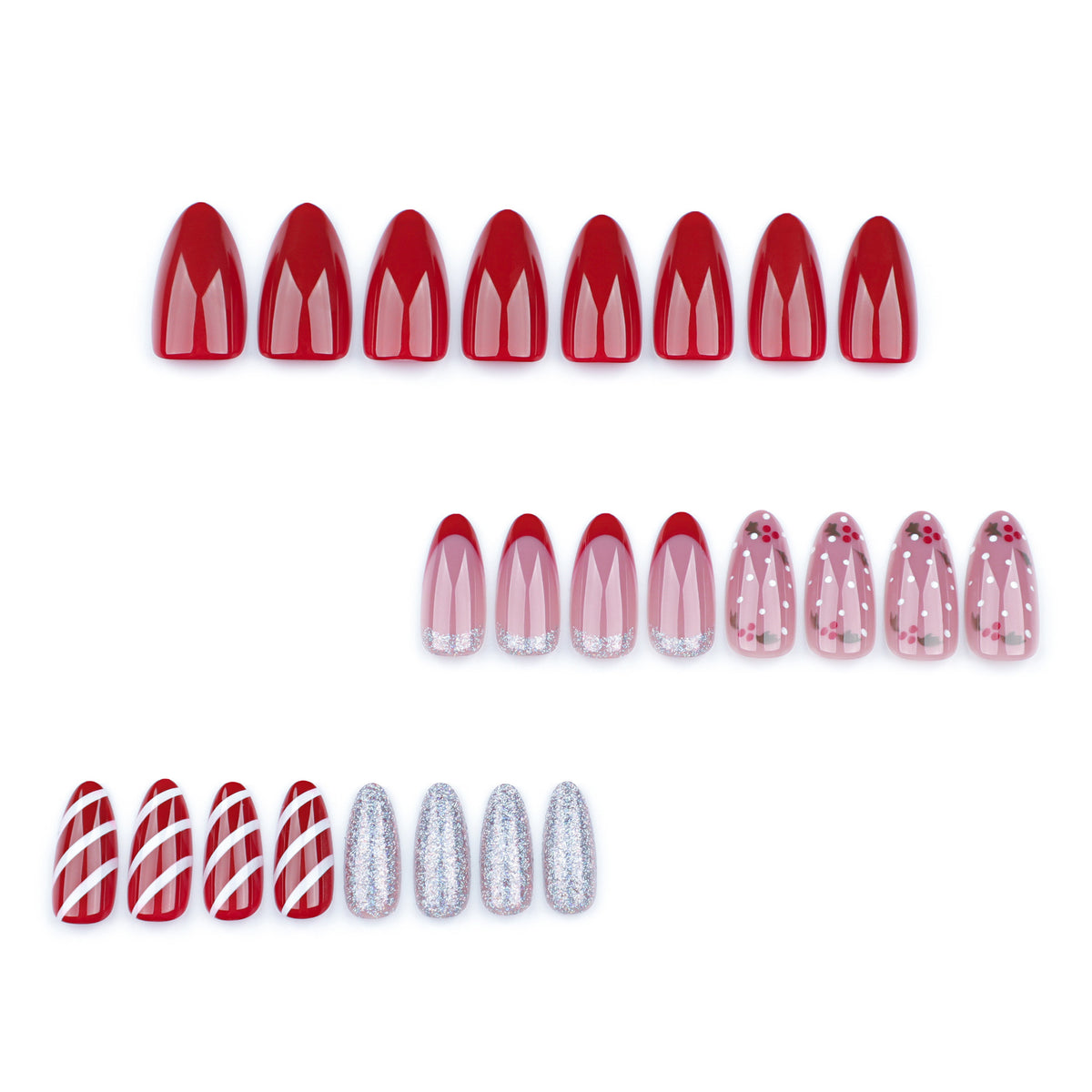 24pcs/Set French Red Candy Cane Striped Christmas Short Almond Press On Nails