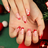 24pcs/Set French Red Christmas Short Coffin Press On Nails