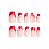 24pcs/Set French Red Christmas Short Coffin Press On Nails