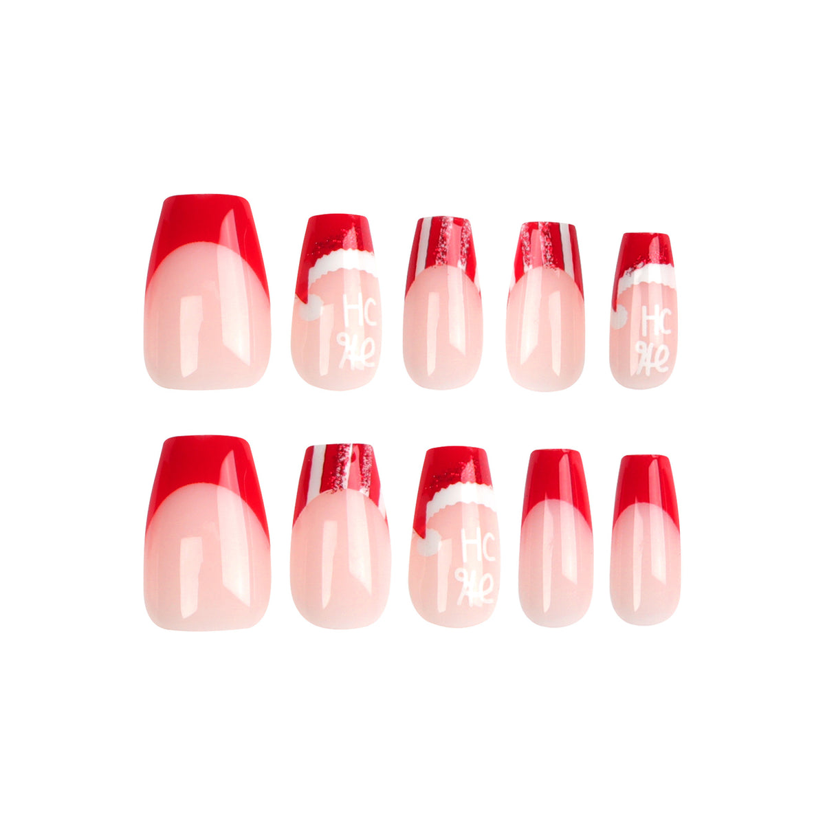 24pcs/Set French Red Christmas Short Coffin Press On Nails