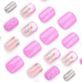 24pcs/Set 3D Christmas Hat Silver Glitter Pattern Short Square Press On Nails