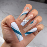 24pcs/Set Snowflake 3D Bow Christmas French Long Square Press On Nails
