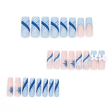 24pcs/Set Snowflake 3D Bow Christmas French Long Square Press On Nails