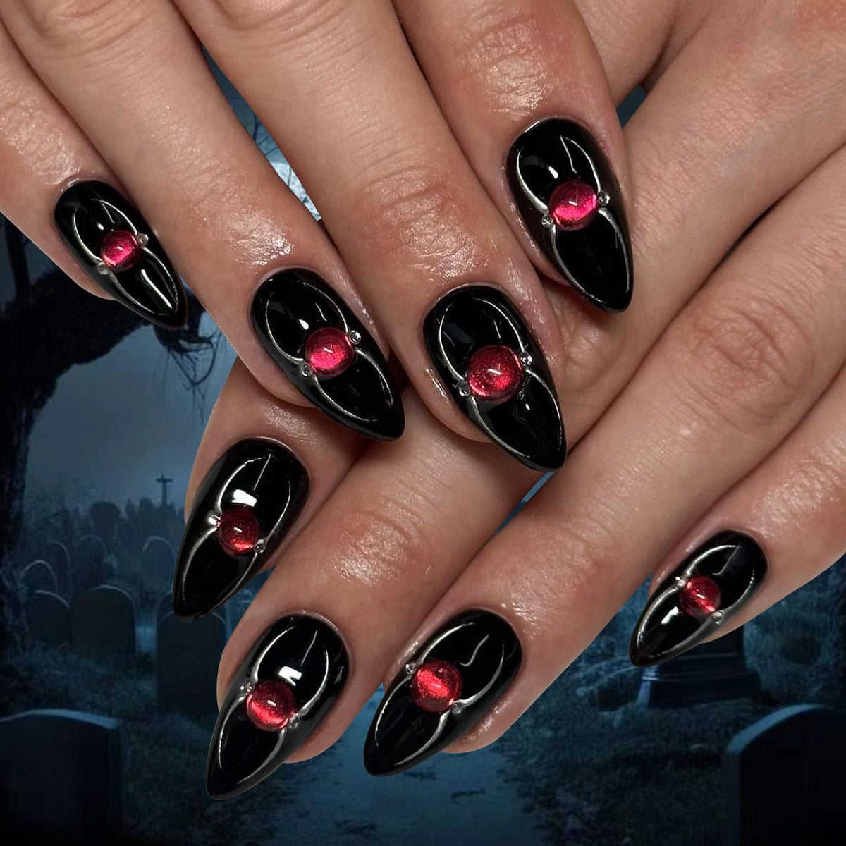 24pcs/Set Halloween Spider Short Almond Press On Nails