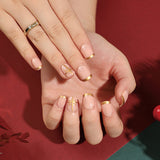 24pcs/Set French Gold Line Bow Short Square Press On Nails
