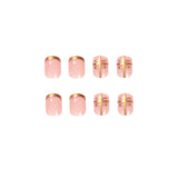 24pcs/Set French Gold Line Bow Short Square Press On Nails