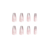 24pcs/Set Christmas Silver Glitter White Snowflake Medium Coffin Press On Nails