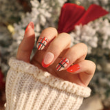 24pcs/Set Christmas Short Oval French Red-Green Plaid Press On Nails