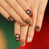 24pcs/Set Snowflake Christmas Tree Short Oval Press On Nails