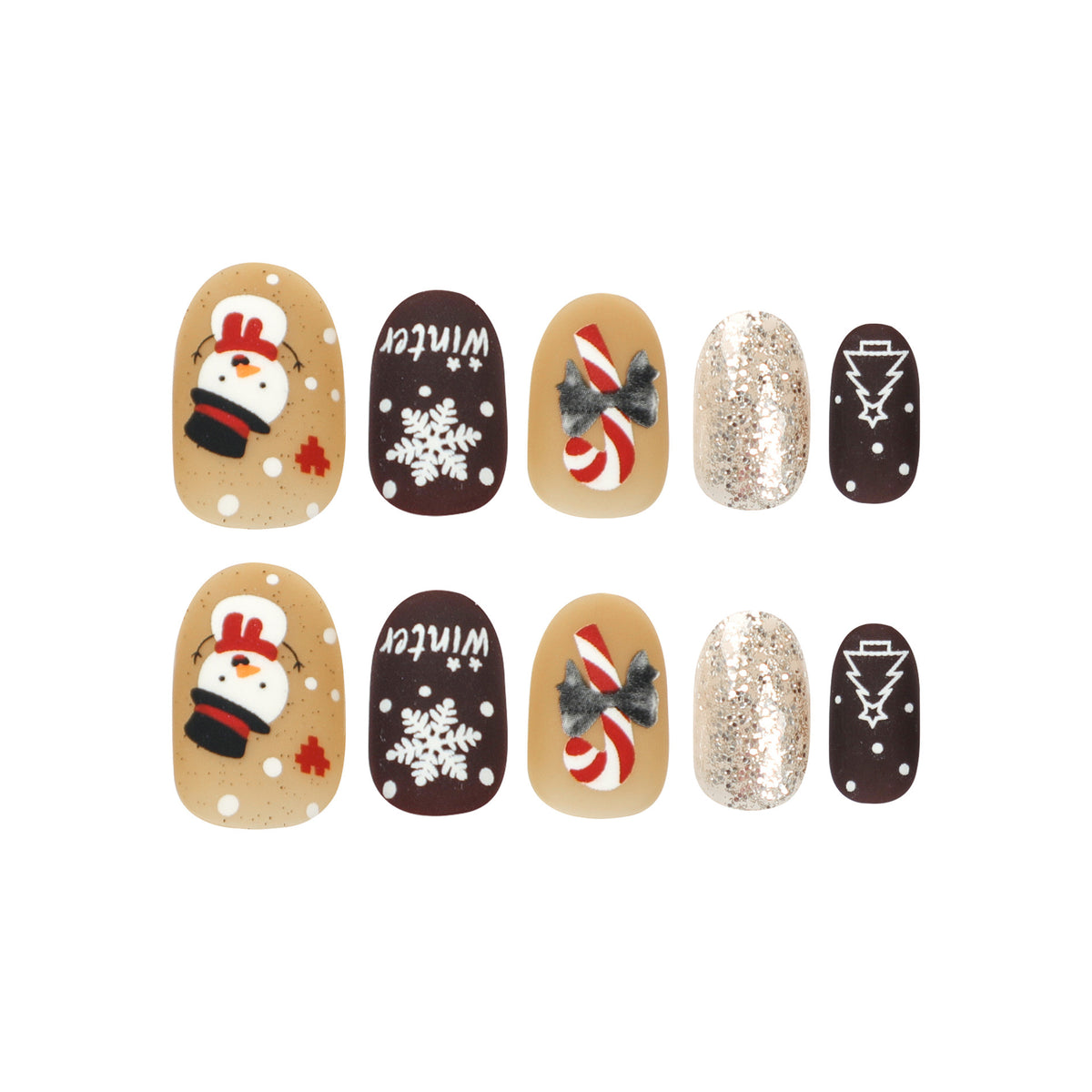 24pcs/Set Snowflake Christmas Tree Short Oval Press On Nails