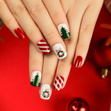 24pcs/Set Christmas Short Square Christmas Tree Reindeer Press On Nails