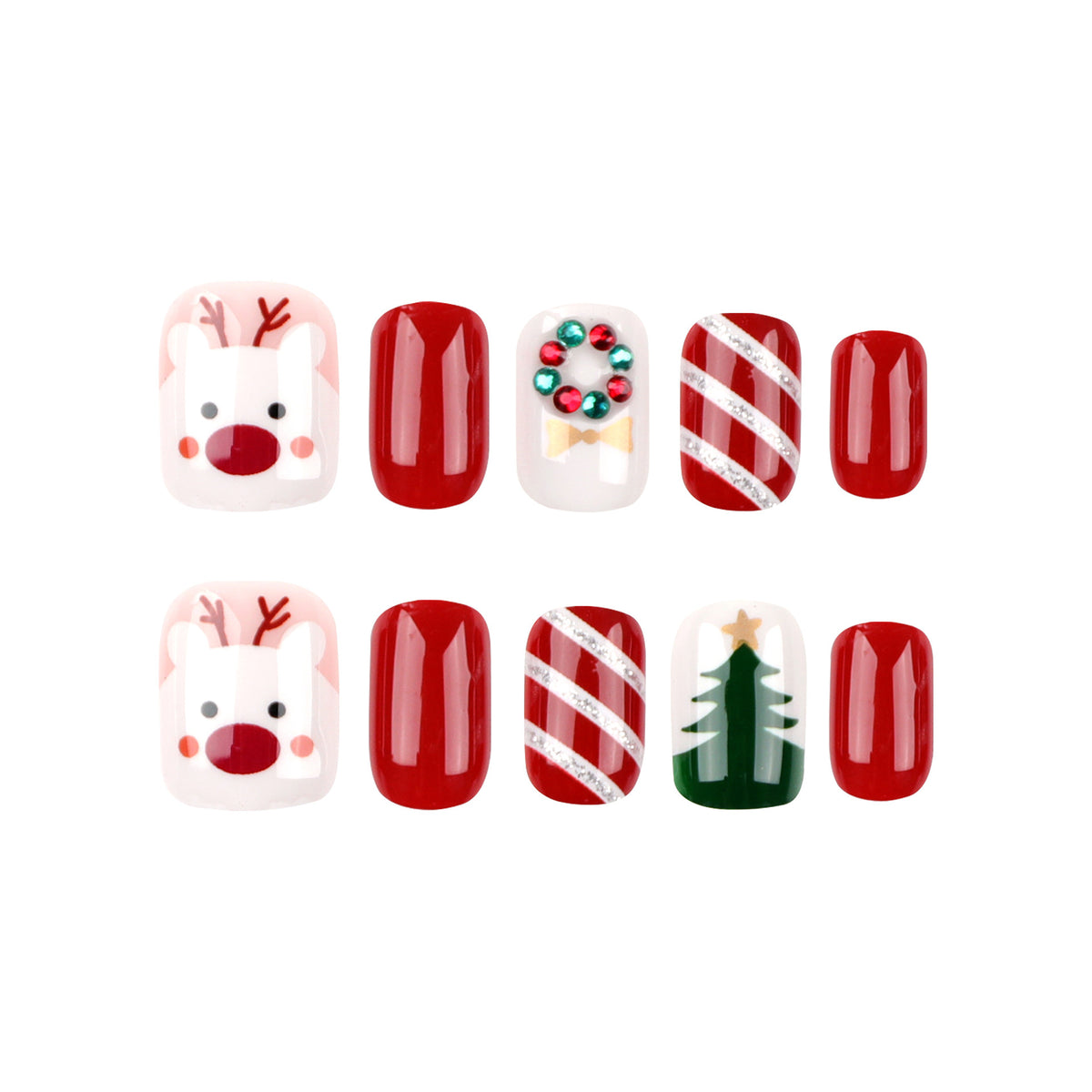 24pcs/Set Christmas Short Square Christmas Tree Reindeer Press On Nails