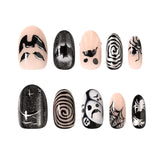 24pcs/Set 3D Halloween Cat Eye Short Oval Ghost Bat Spider Press On Nails
