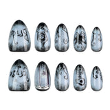 24pcs/Set Halloween Gray-Black Gradient Short Almond Press On Nails
