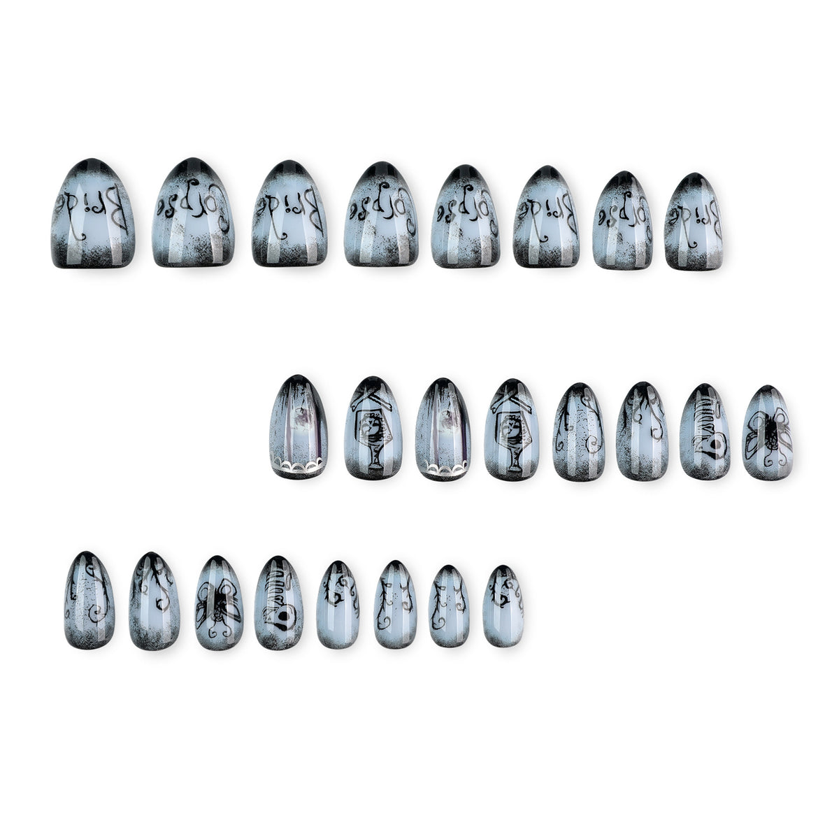 24pcs/Set Halloween Gray-Black Gradient Short Almond Press On Nails