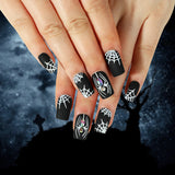 24pcs/Set Matte Short Square Halloween Spider Web Press On Nails